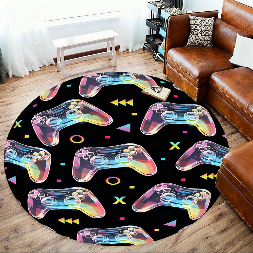 1PC Gamepad Pattern Round Chair mat Area Rug - Non-Slip, Floor Mat for Office, Bedroom, and Indoor Decor -Gift D1127194