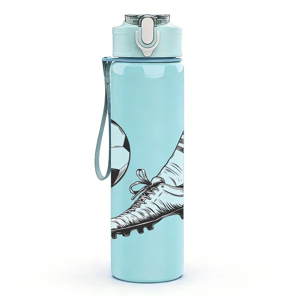 1PC Soccer Shoe And Ball Pattern 750ml Color Plastic Sports Water Bottle Leakproof Flip Straw Lid Suitable for Sports Office Home Use