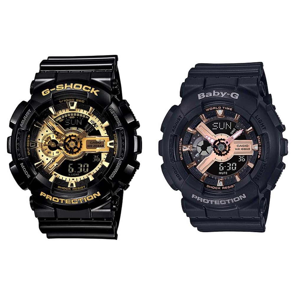 

Casio G-Shock Baby-G Pair Watches Digital Analog Gold Rose Gold Black 20 ATM Waterproof GA-110GB-1ABA-110RG-1A