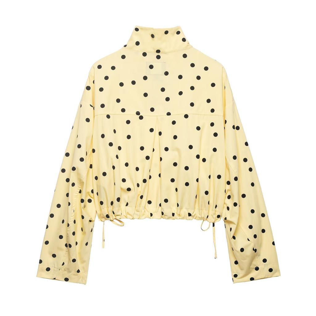  European and American Style French Women's Fashionable, Versatile Elegant Casual Pleated Polka Dot Jacket + Shorts