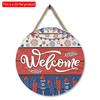 2D Flach 20cm1St. Willkommen Amerikanischer Unabhängigkeitstag Thema Runder Anhänger aus Holz, Buntes Feuerwerk&USA Flaggenmuster feiern Unabhängigkeitsparty