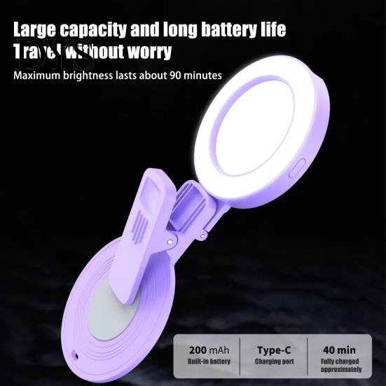 Phone LED Fill Light Selfie Ring 180-Degree Rotatable Design Super Bright 3 Modes Live Streaming Rechargeable Magnetic Makeup with Mirror Clip-on