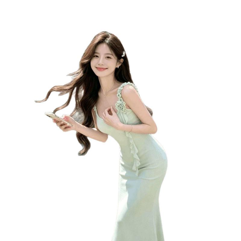 Royal sister waist fish tail hip slim dress seaside vacation style suspender dress summer