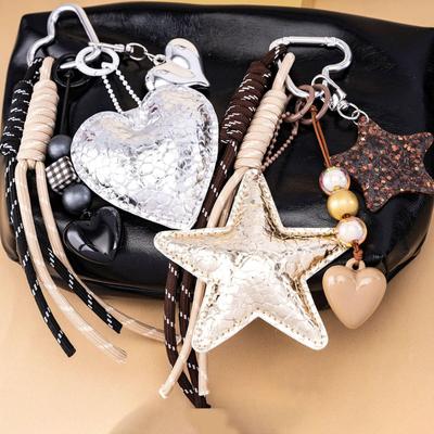 Korean High-End Star & Heart Bag Charm Keychain