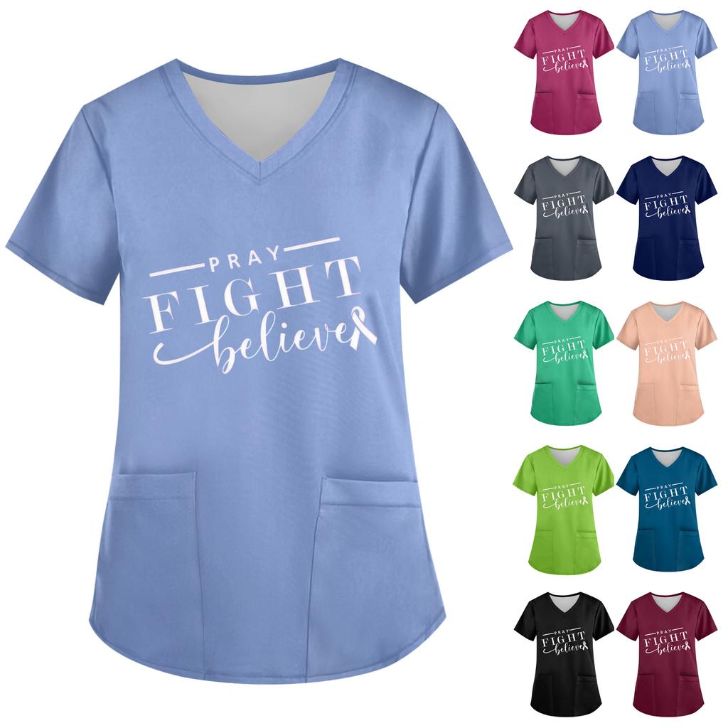 Women's V-Neck Short-Sleeve Pocketed Top With Side Slit