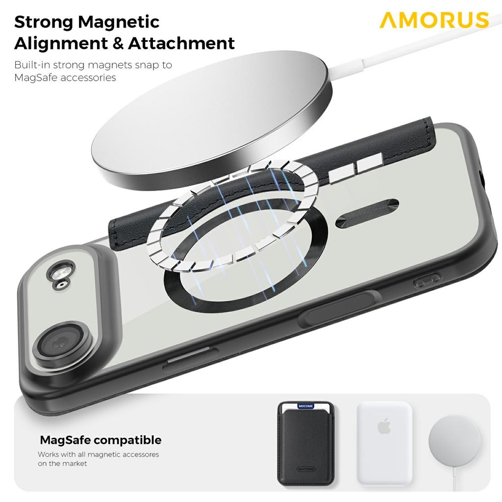 AMORUS For iPhone 17 Air Case Compatible with MagSafe RFID Blocking Card Holder Leather Phone Cover
