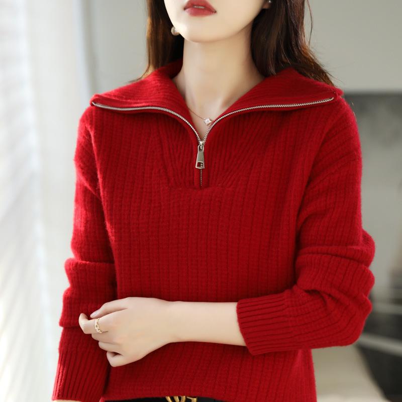 Women's Elegant Wool Sweater: Autumn/Winter, Turn-down Collar, Soft & Fluffy, 100% Pure Wool Knitwear for Outdoor Wear