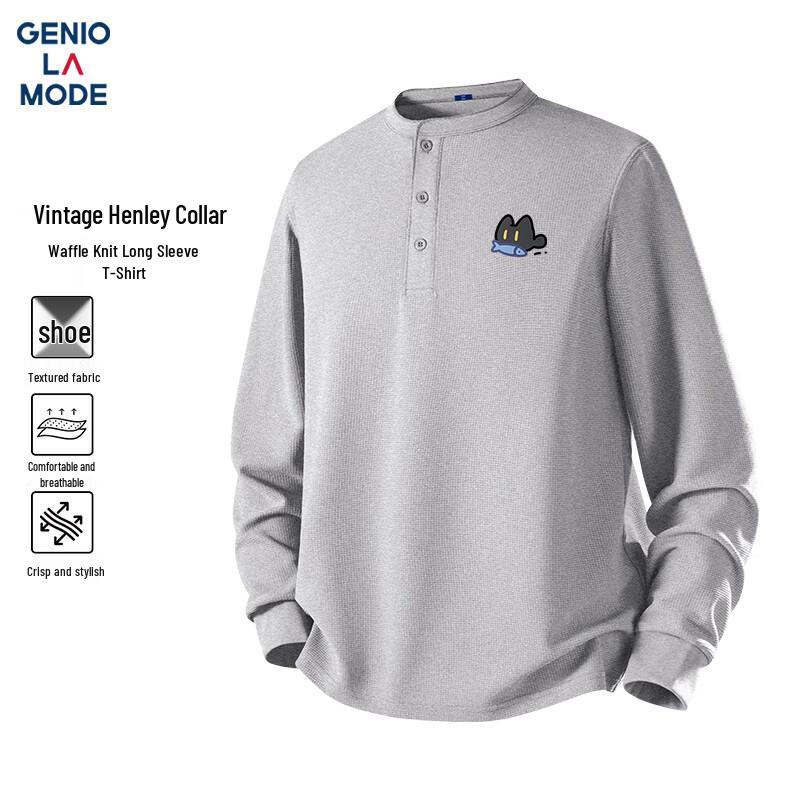 GENIOLAMODE Men s Henley Waffle Knit Long Sleeve T-Shirt 3XL