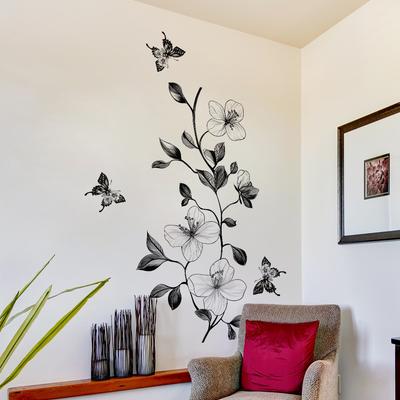1 Stück Schwarzer Floraler Schmetterling Wandsticker Für Badezimmertürsticker Badewanne Schlafzimmer Hintergrund Selbstklebend