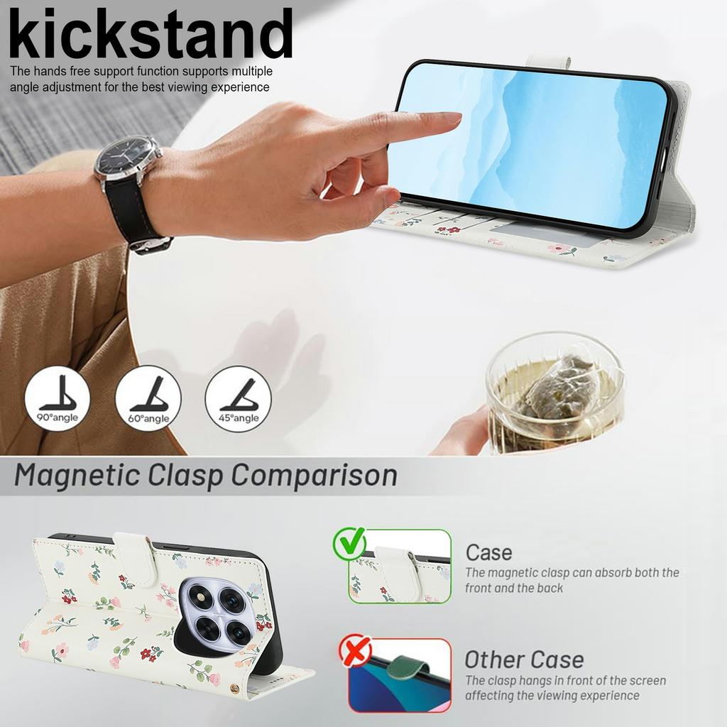 Brieftaschentasche für Xiaomi Redmi Note 14 Pro 5G/14 Pro+ 5G/Poco X7 5G Rauten-Blumenmuster Leder Klapphandyhülle mit Riemen