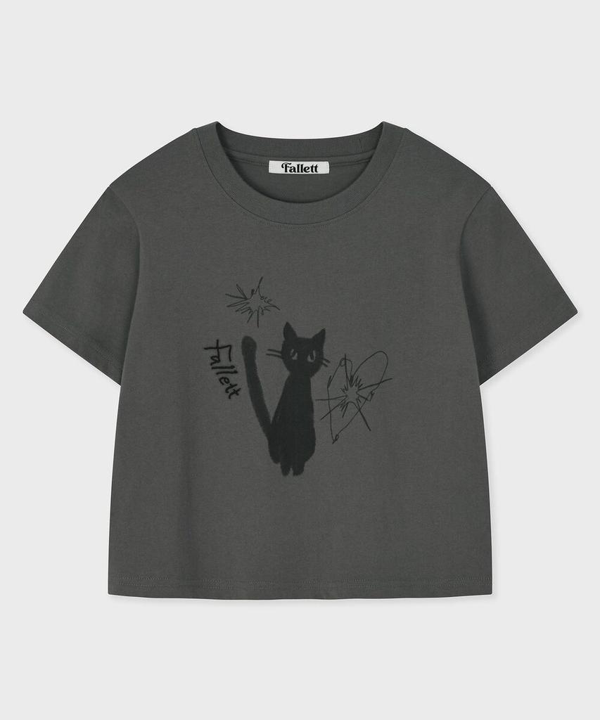 FALLETT Night Nero Crop Short Sleeve T-Shirt Charcoal