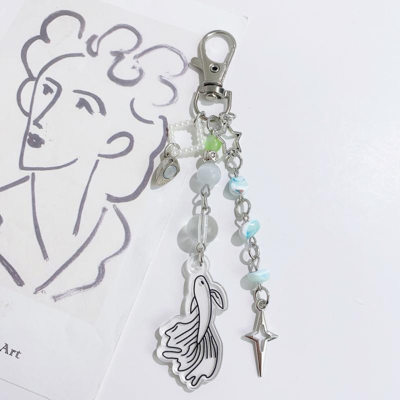 

Брелок в китайском стиле, ретро, с кои, модный брелок с бусинами, шнурок для мобильного телефона для девочек, подвеска для сумки, парные брелоки белый