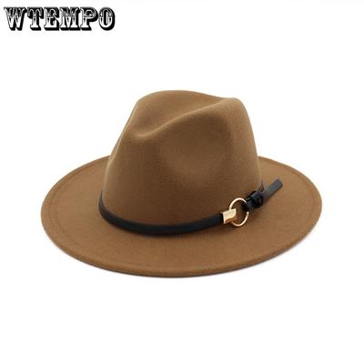 Fedoras Hats for Women Men Felt Metal Belt Trilby Hats Wide Brim Adjustable Fedora Jazz Hat Cap