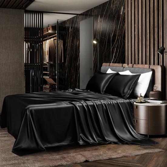 Glossy Satin Sheets Solid Color Pillowcases Sheet Fitted Sheet Cooling Wrinkle-Free Silky