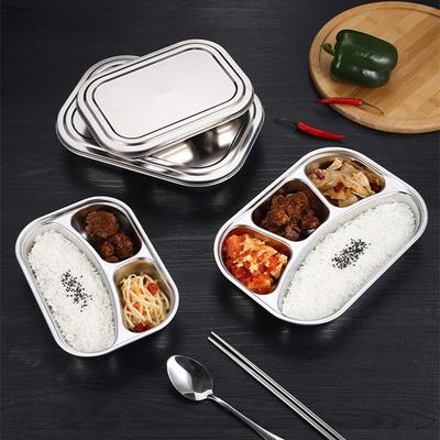 Stainless Steel Divided Dinner Plate Lunch Box With Lid Fast Food Tray Container 2/3/4 Section School Home Canteen Supplies