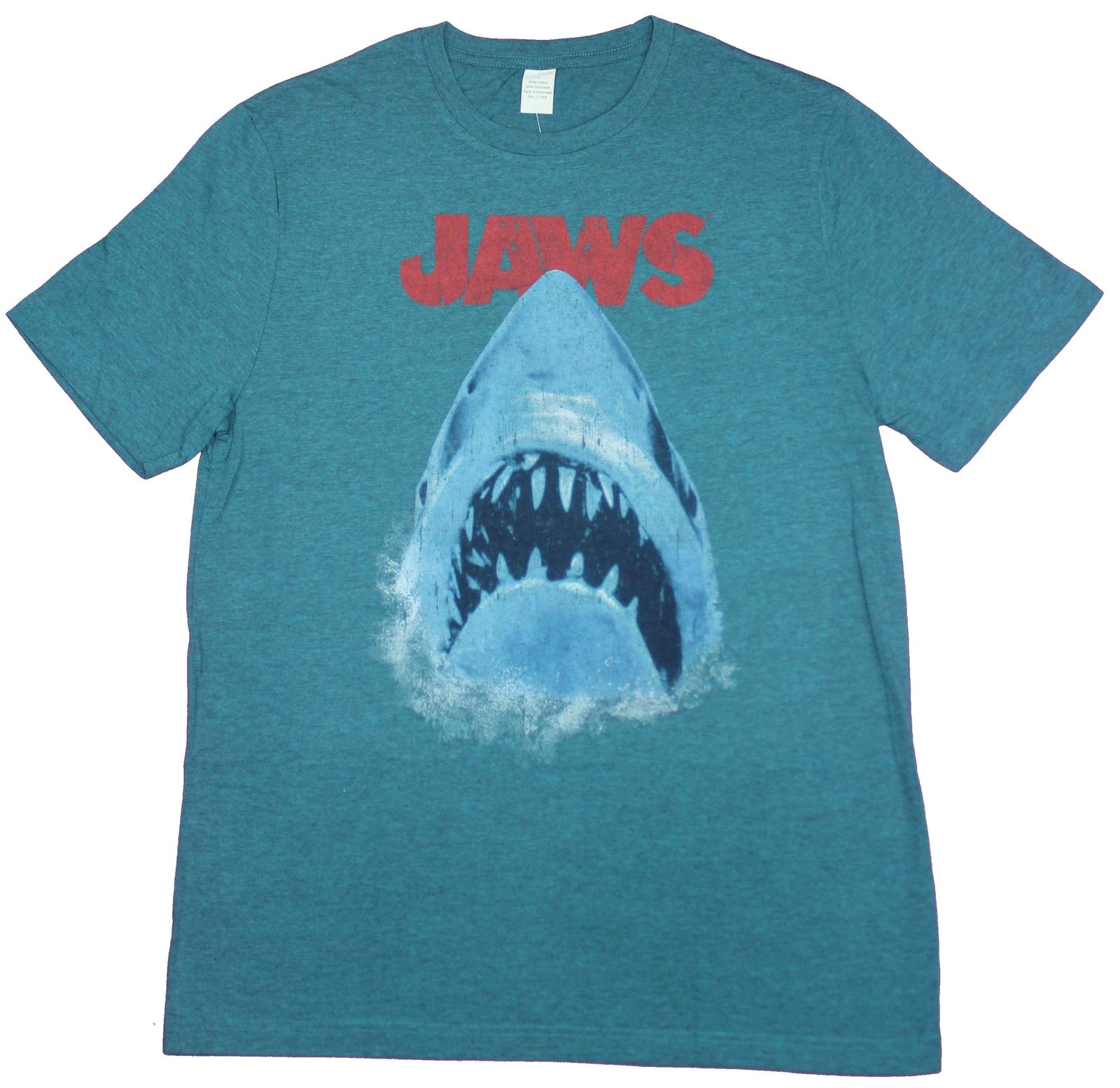 Jaws Adult New T-Shirt- Distressed Big Mouth Shark Under Red Name Pic XXXXL