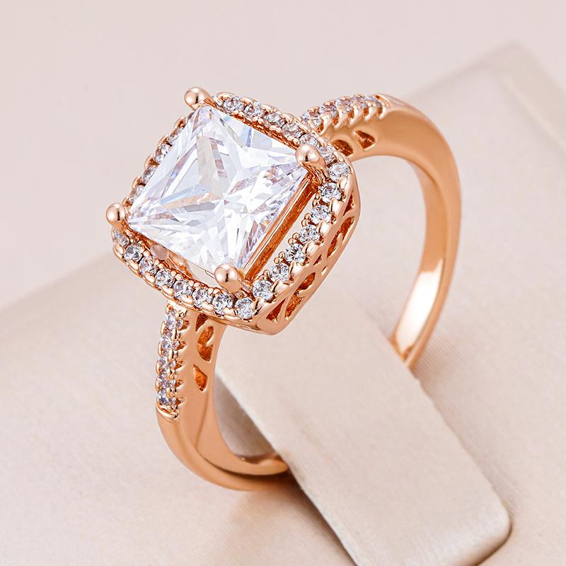 New Square Natural Zircon Ring Bride Wedding Fashion Jewelry  Rose Gold Color Rings For Women Crystal Gift
