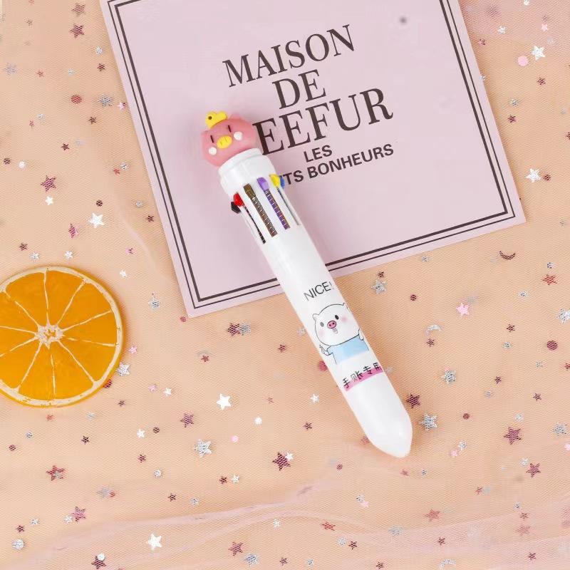 Ten-color Ballpoint Pen Girl Heart Cartoon Press Multi-color Pen Multi-function Color Handbook Pen Creative Cute Pen
