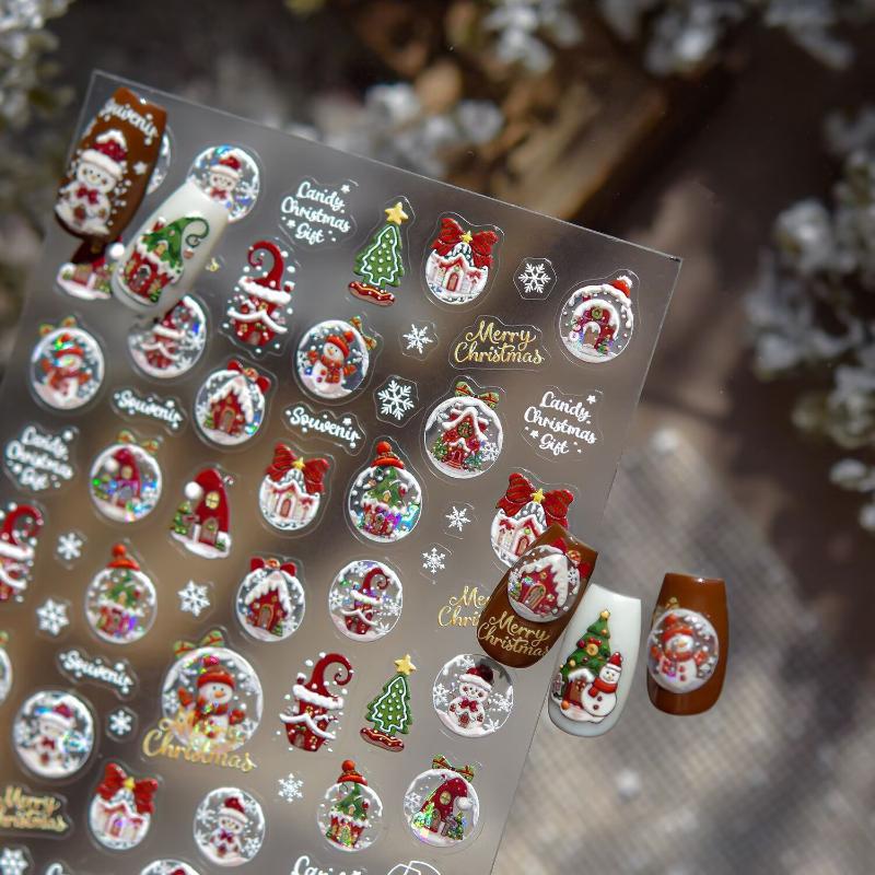 Christmas Nails Art Stickers Winter Dreamy Snowflake Snowman Christmas Tree Nails Accessoires Adhesive Embossed Manicure Decals