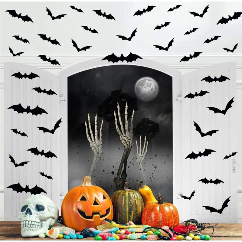 60-180pcs Halloween Bat 3d Black Bat Stickers Supplies Halloween Classic Style Wall Stickers Three-dimensional Spider Decoration