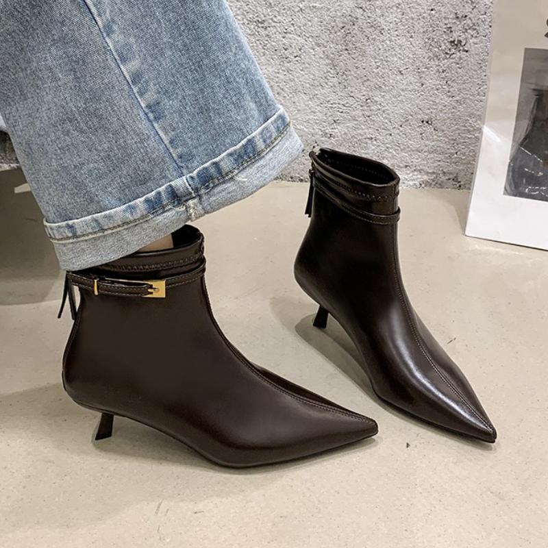 

Fashion Winter New Ankle Boots Women High Heels Pointed Toe Shoes 2025 Luxury Brand Dress Shoes Chelsea Boots Fad Mujer Botas 40 коричневый