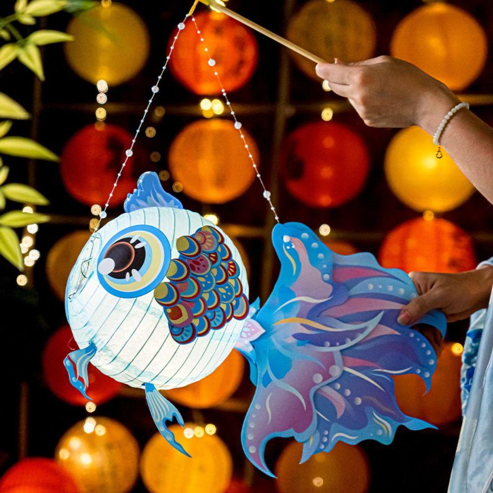 New Cartoon Goldfish Mid-Autumn Festival Lantern Material Package Handmade Mid-Autumn Festival DIY Lantern Koi Lantern Festival