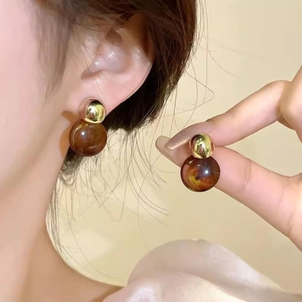 Pendant Amber Color Earrings Fashion Jewelry Amber Ear Stud Elegant Vintage Women's Earrings  Party