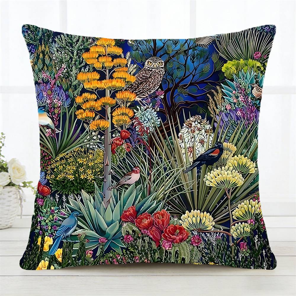 Dark Green Floral Pillow Case Fashion Square Pillowcase Bedroom Sofa Room Ins Decoration Leisure