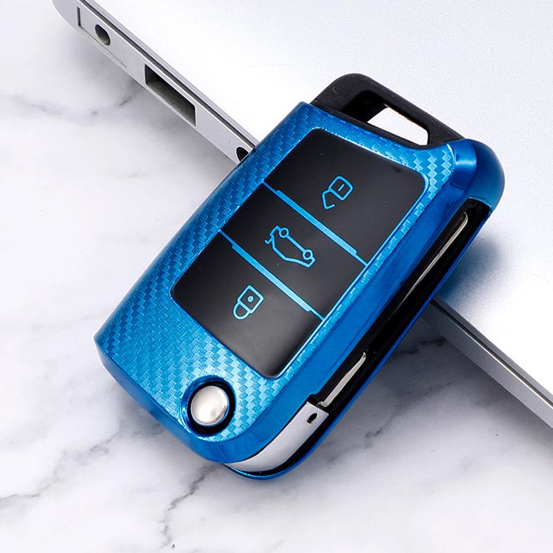 Carbon Fiber Key Case for Volkswagen: Compatible with Tiguan, New Lavida, Sagitar, Lamando, Teramont, T-Roc, and T-Cross.