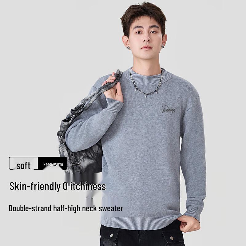 Baleno S&K Series Men's Fleece-Lined Half-High Neck Letter Print Knit Sweater