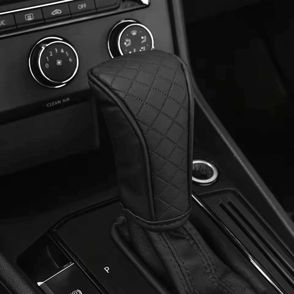 Mobidea Breathable Cowhide Gear Shift Cover - Carbon Fiber Patterned Leather Anti-Slip and Non-Destructive Installation