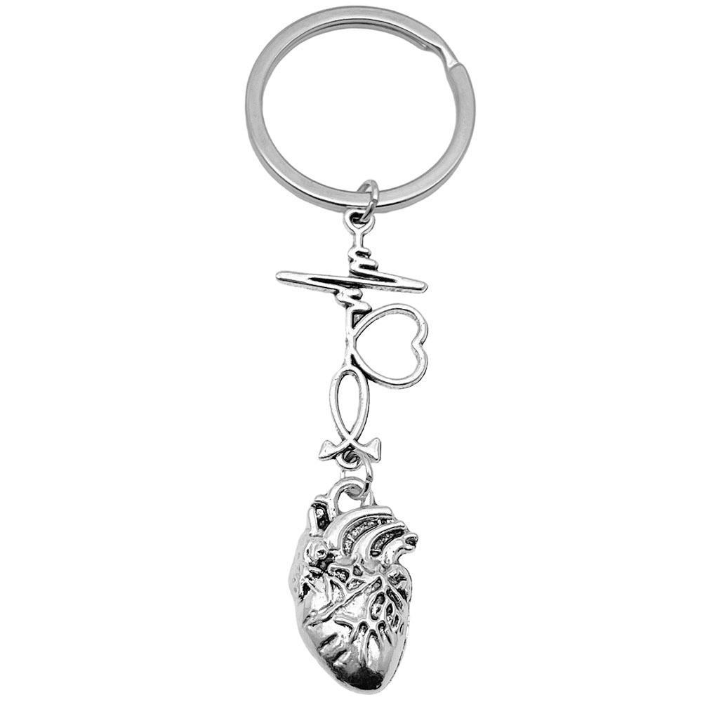 Creative Gothic Silver Heart ECG Zinc Alloy Keychain Pendant