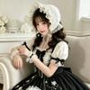 Gekräuselte Spitzenhaube mit Blumenstickerei und faltbarem Design für Cosplay, Anime-Maid und Theaterkostüm-Styling
