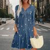 Women's Summer Dress Loose V Neck Three-quarter Sleeve Sundress With Pockets Dress