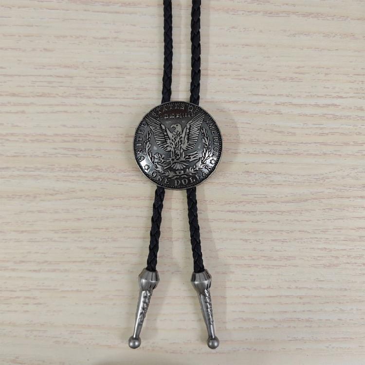 Faux Leather Bolo Tie Necklace with Tribal Elements Devil Eye Pendant Necktie for Western Parties and Everyday Wear