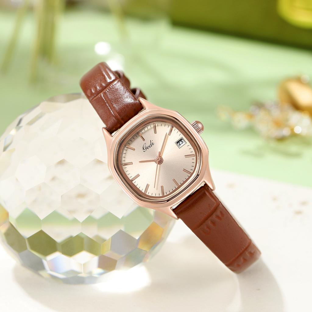 Ladies Niche Light Calendar Waterproof Light Luxury Simple Bamboo Pattern Leather Quartz Watch