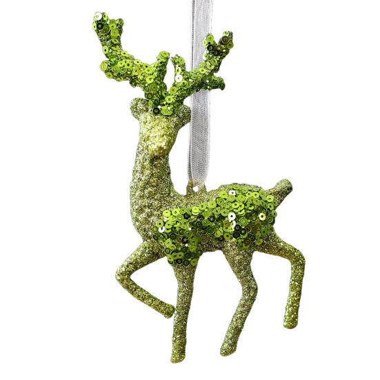 Glitter Christmas Ornaments Green Sequined Butterfly/Star/Reindeer Xmas Tree Hanging Decorations for Xmas Tree Holiday Home Party Decor
