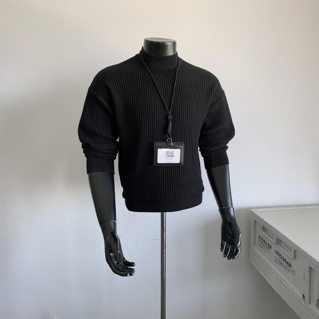 Men's Winter Korean-Style Ribbed Knit Sweater with Half-High Collar - Trendy, Clean Fit