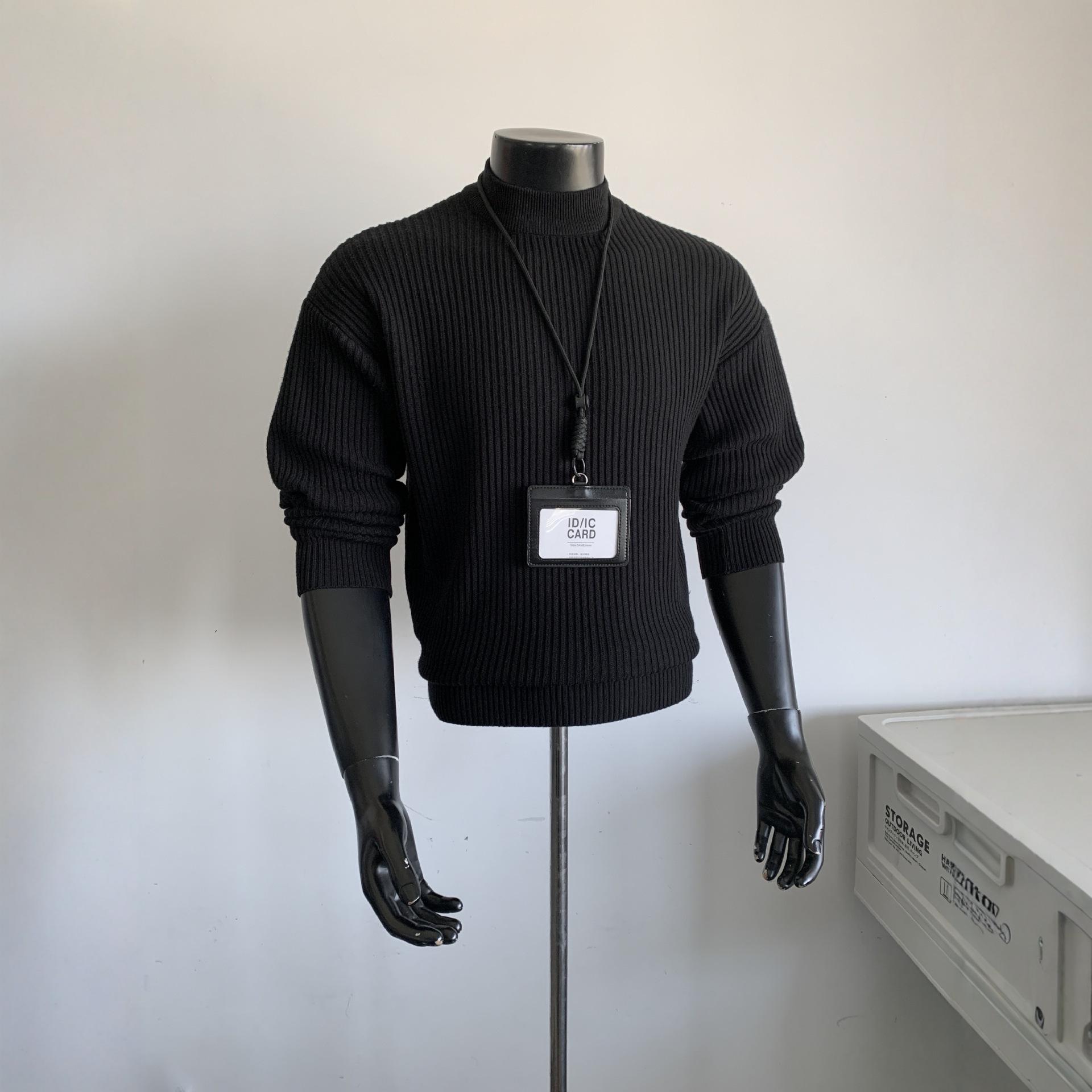 

Men s Winter Korean-Style Ribbed Knit Sweater with Half-High Collar - Trendy, Clean Fit XXL чорний