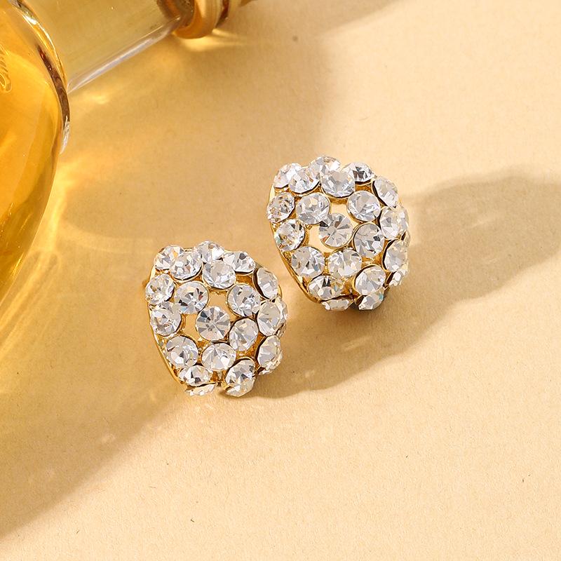 Gold-Edged Gunmetal Zircon Stud Earrings with Cool-Toned Diamonds – High-End, Hot-Selling Style