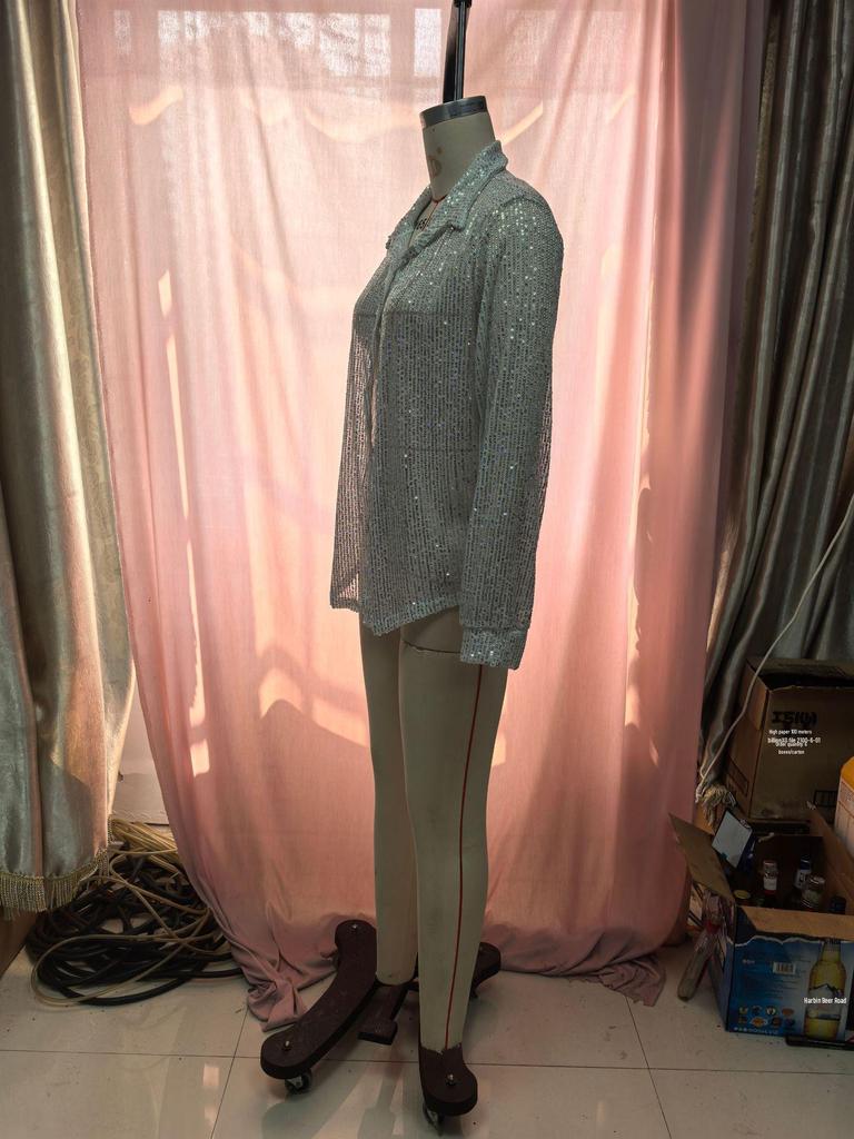 2025 Spring/Summer Sequin Lapel Cardigan: European & American Style Women's Long Sleeve Shirt/Jacket