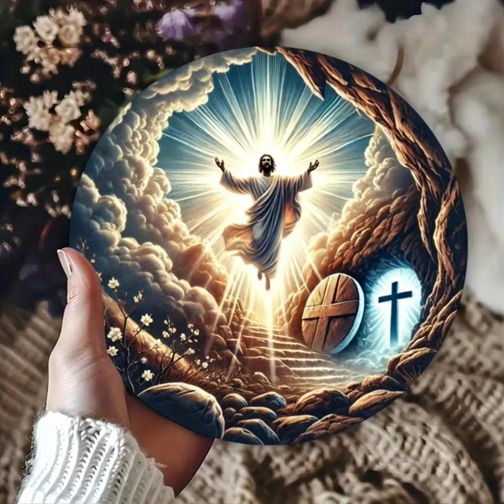 Jesus Cross Iron Wall Art Round Metal Decor for Home Restaurant Cafe