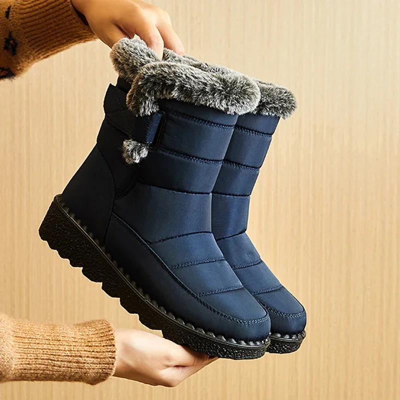 Waterproof Snow Boots Women Faux Fur Keep Warm Winter Shoes Woman Outdoor Non-Slip Thicken Plush Ankle Boots Plus Size 44