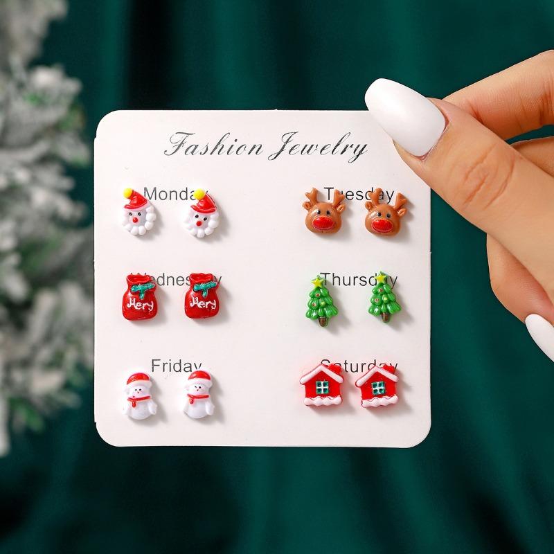 Hot Christmas New Products Santa Claus Snowman Elk Creative Cute Cartoon Stud Earrings Combination Resin