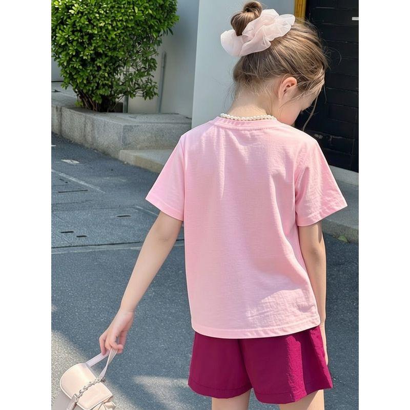 Clothing for Middle and Large Children 2026 Summer New Style Girls' Pure Cotton Cartoon Bunny Print Short-Sleeved T-Shirt Kidsren's Clothing