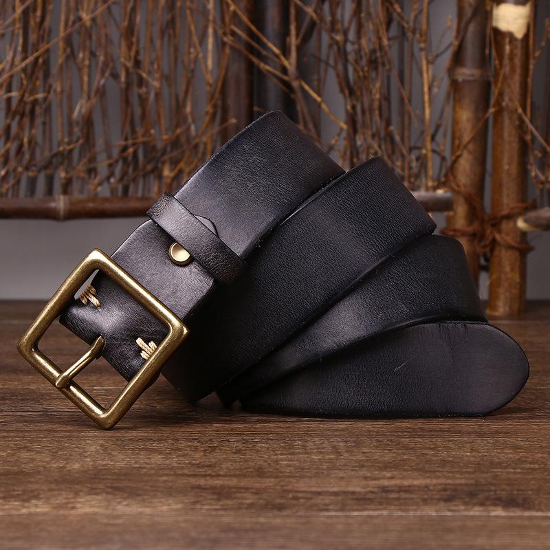 

Ремінь. Чоловічий ретро-модний і персоналізований модний корейський повсякденний джинсовий ремінь зі зношеною чистою коров’ячою шкірою з латунною пряжкою. 100cm