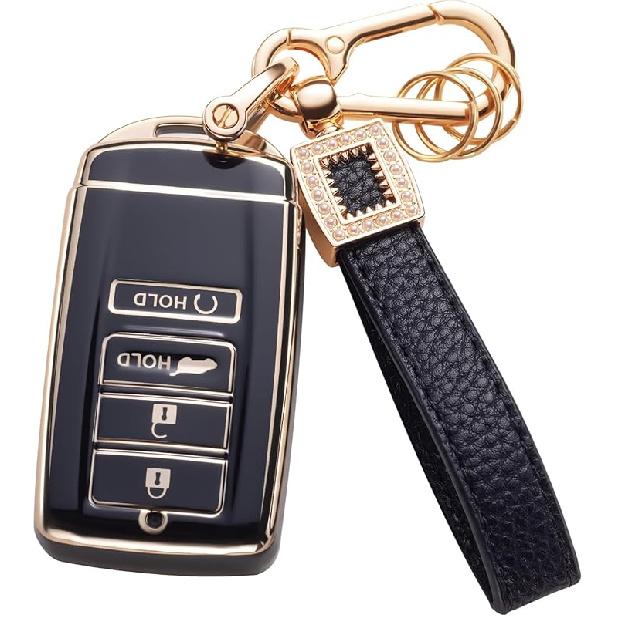 for Toyota Key Fob Cover with Leather Lanyard, Car Key Fob Case Compatible with 2018- Camry RAV4 Highlander Avalon C-HR Prius Corolla GT86 Smart Key