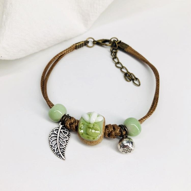 Retro Stone Flower Bracelet Female Jingdezhen Handmade Jewelry Woven Ceramic Pinched Flower Bracelet
