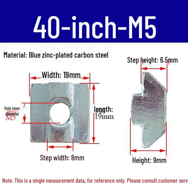 European Profile T-nut: Square T-slot Slider, Types 20/30/40/45, Sizes M3-M8
