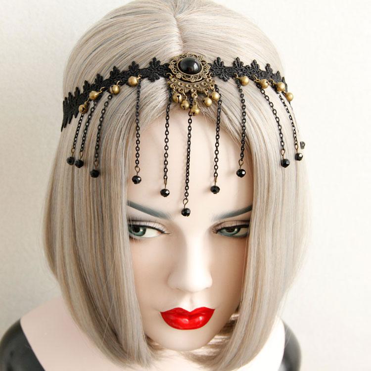 Beads Black Hairbands For Women Girls Neo-Gothic Flower Lace Tiara Headdress Female Halloween Party Fashion Noble Jewelry